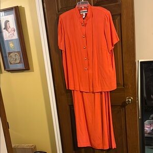 Dana Kay Vintage sleeveless Orange Linen  dress w/ short-sleeve jacket 16W EUC